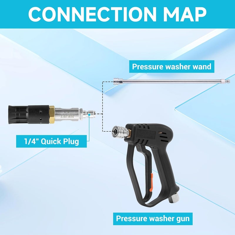 JOEJET Adjustable Downstream Soft Wash Nozzle, Twist Nozzle Range 0 to 60 Degree, 1/4 Inch Quick Connect, 3-7 GPM - Image 3